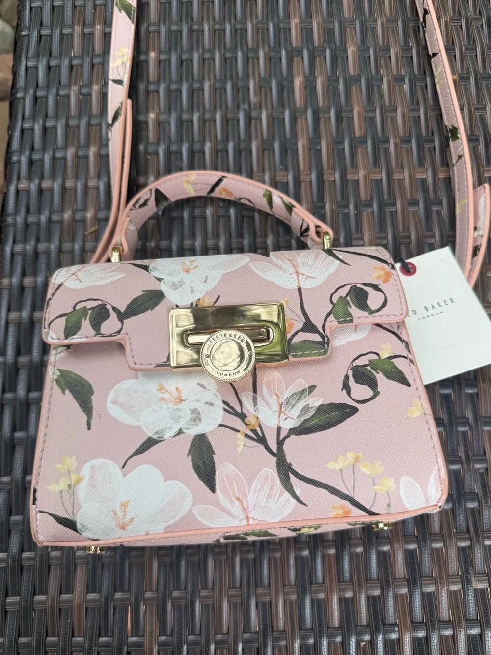 NEW🌸Ted Baker Lili Top Handle Satchel crossbody pale pink botanical print $140